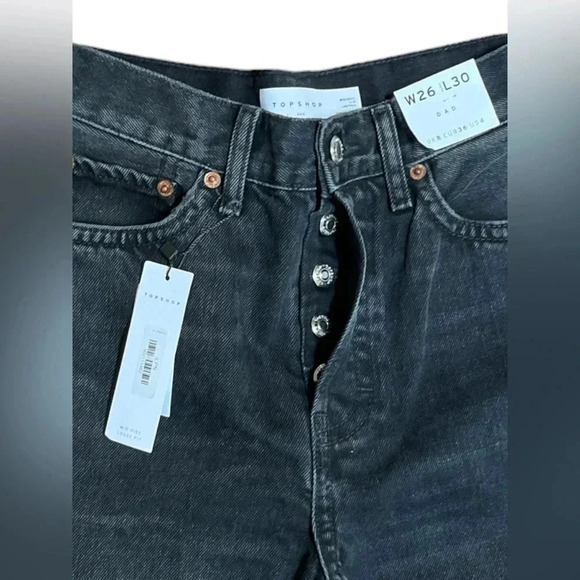 NWT Topshop Mid-Rise Loose Fit Dad Jeans in Black Size US 4 - Picture 9 of 10